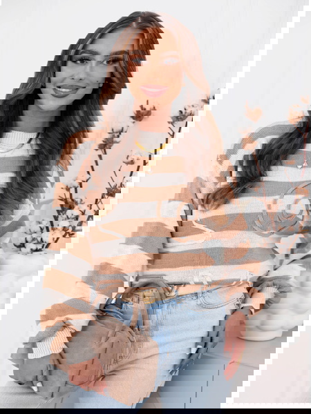 Beżowy sweter w paski Dukinea 2