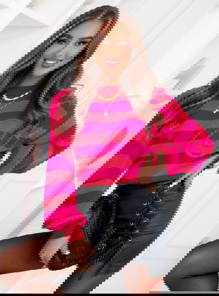 Sweter w paski Dukinea - neonowy róż