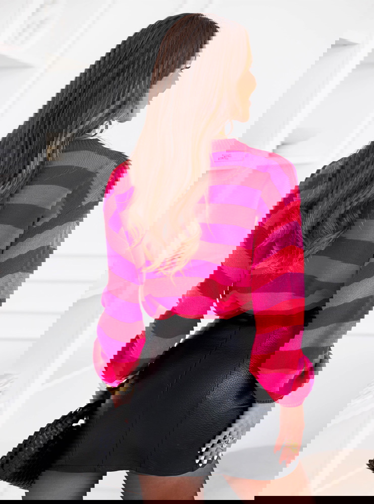 Sweter w paski Dukinea - neonowy róż