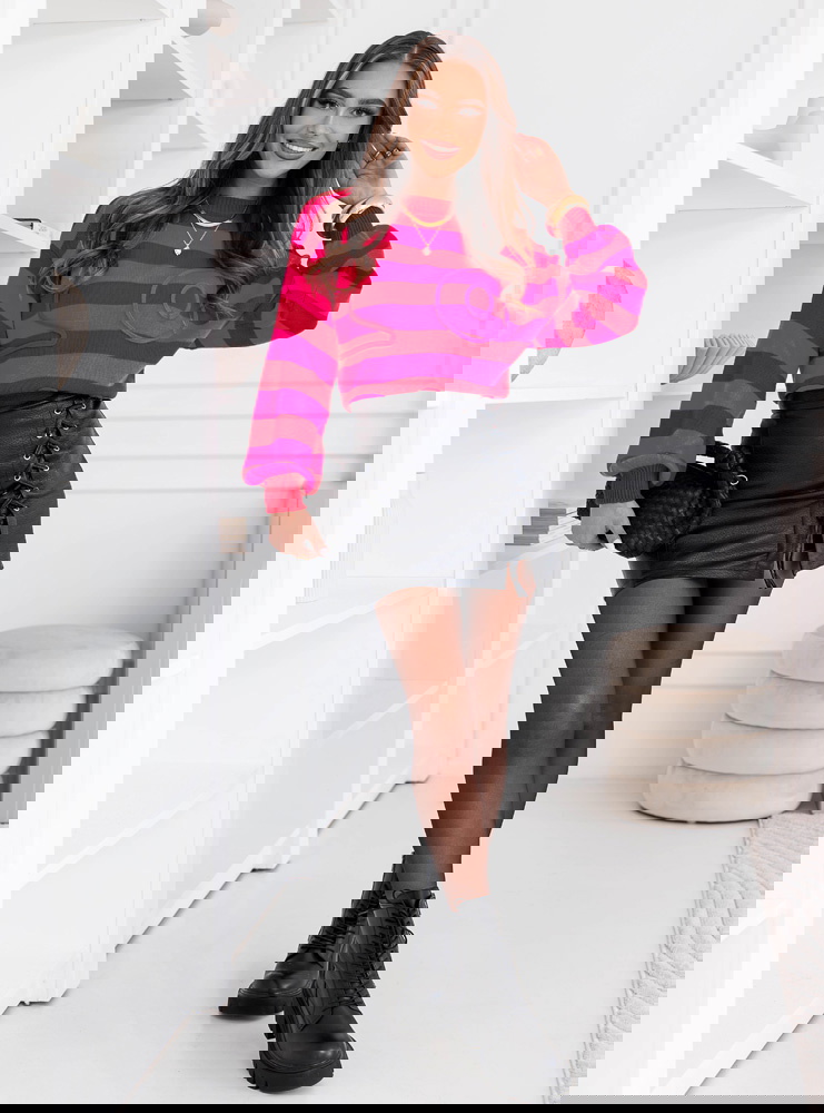 Sweter w paski Dukinea - neonowy róż