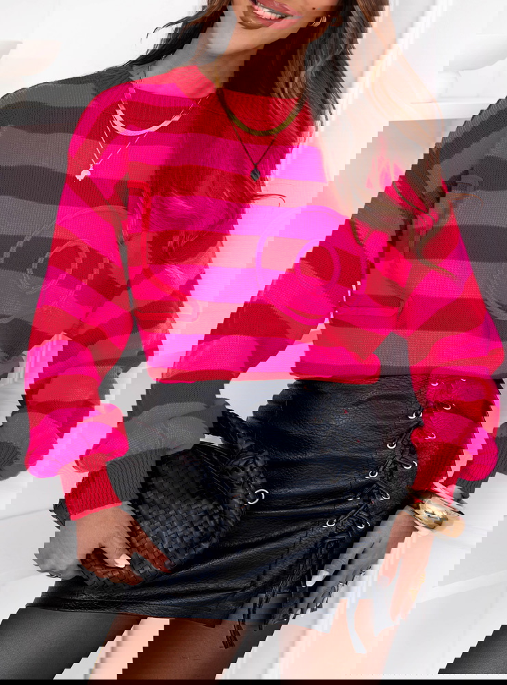 Sweter w paski Dukinea - neonowy róż