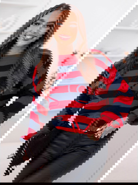 Granatowy sweter w paski... 2