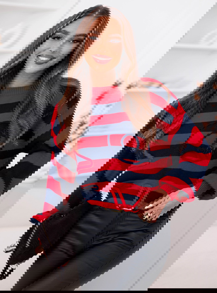 Granatowy sweter w paski Dukinea