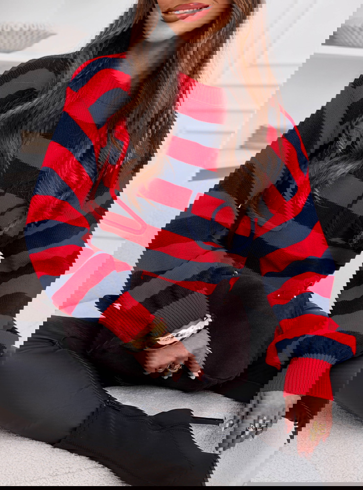 Granatowy sweter w paski Dukinea