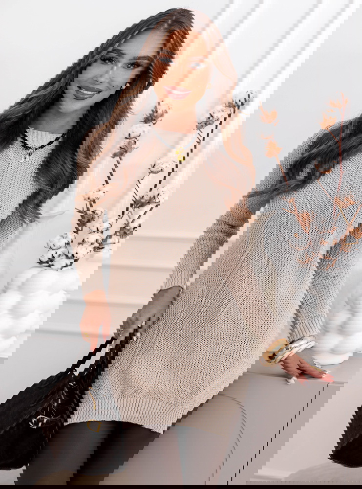 Beżowy sweter z rozcięciami Kolleen