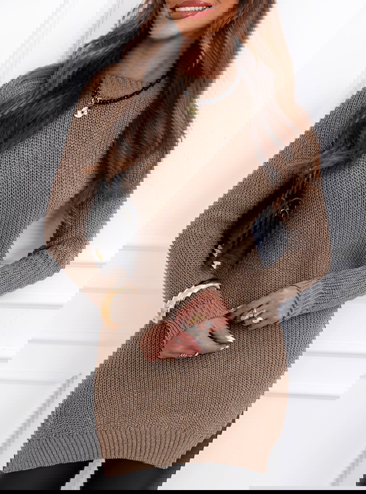 Czekoladowy sweter z rozcięciami Kolleen