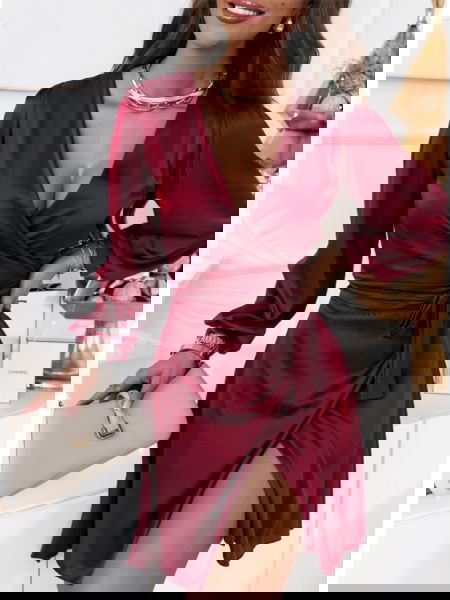 Bordowa satynowa sukienka... 2