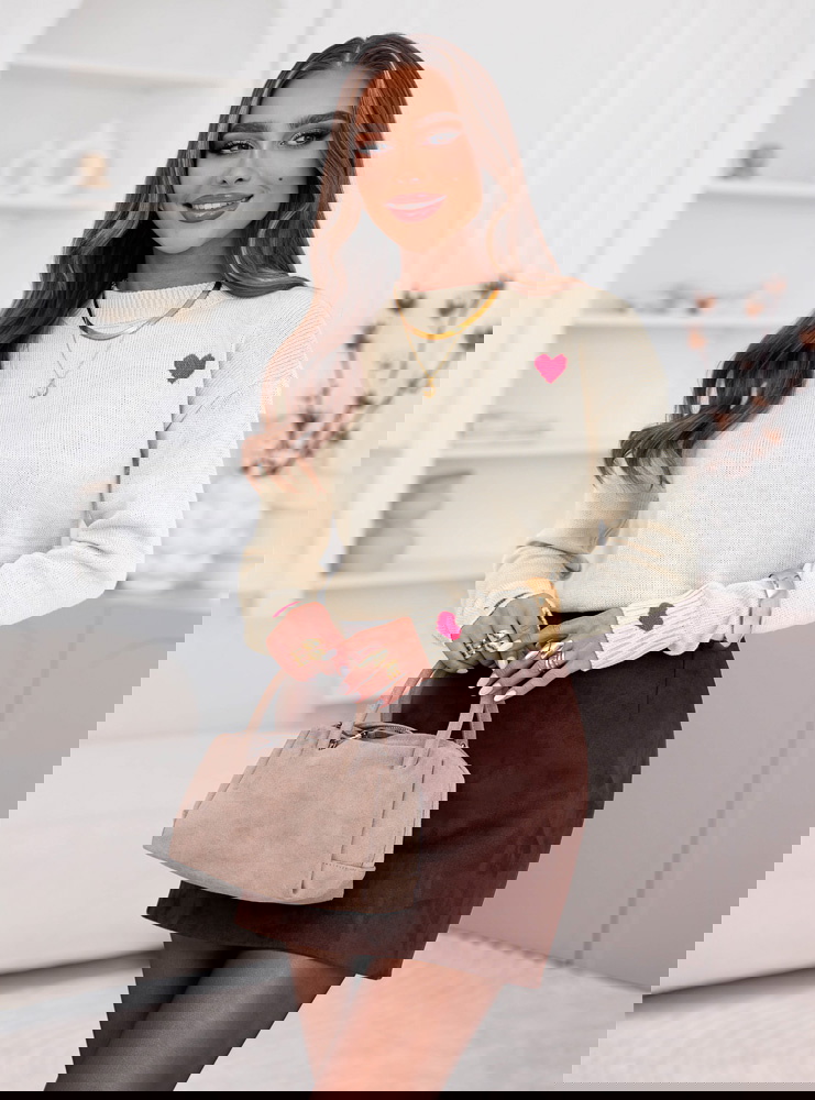 Sweter z serduszkami Mozelle - ecru