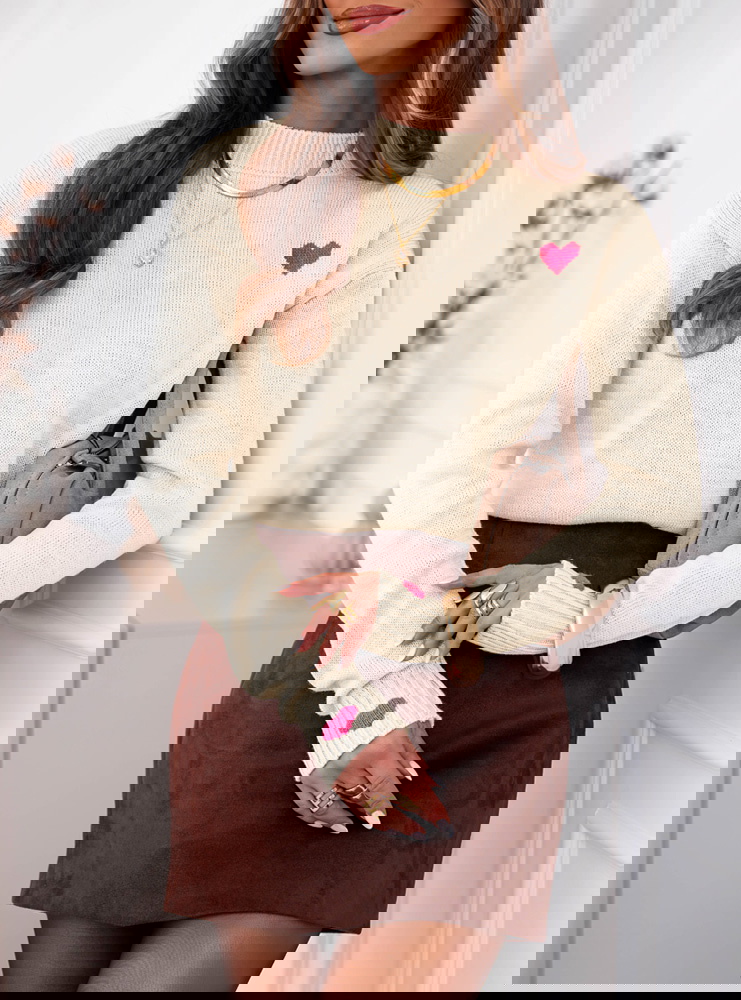 Sweter z serduszkami Mozelle - ecru