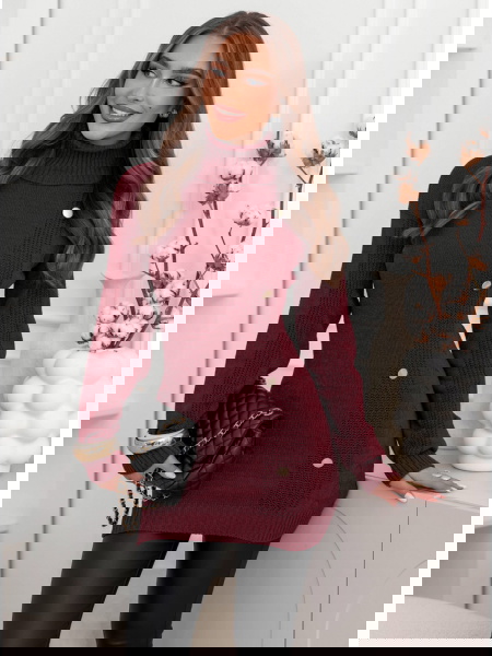 Bordowy sweter z ozdobnymi... 2