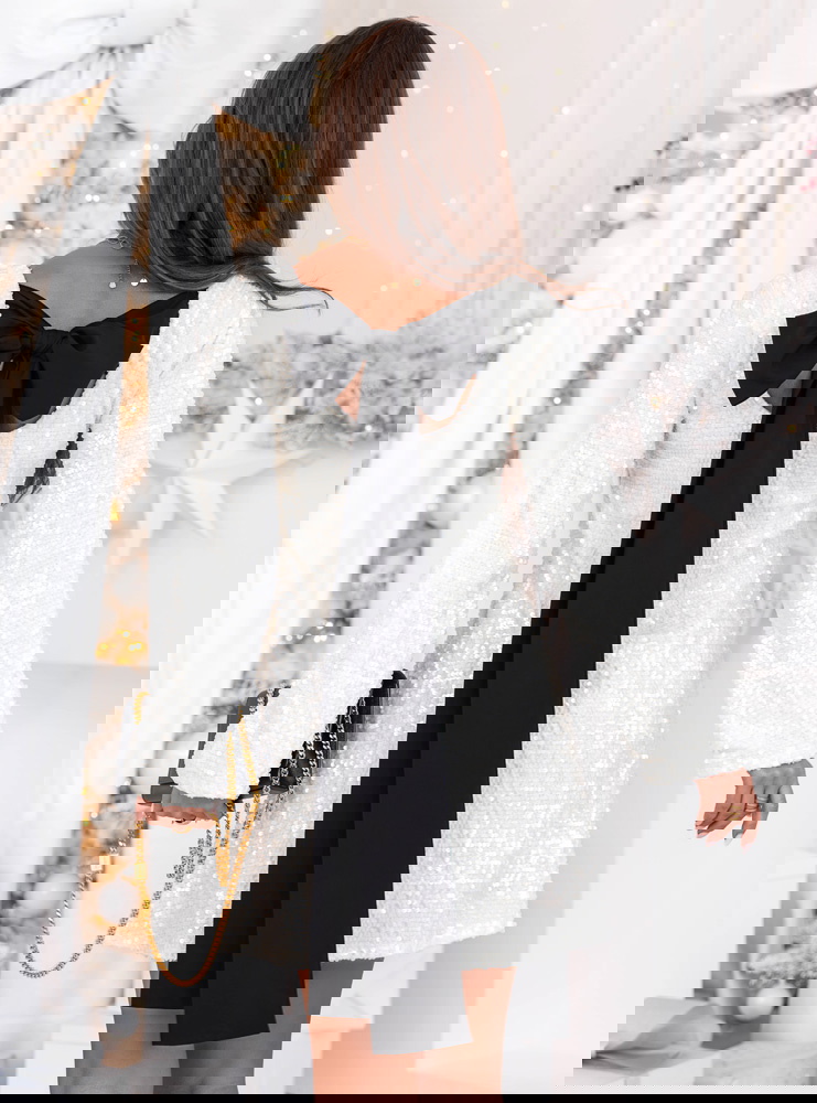 Biała cekinowa świąteczna sukienka z...