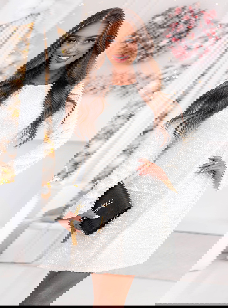 Biała cekinowa świąteczna sukienka z...