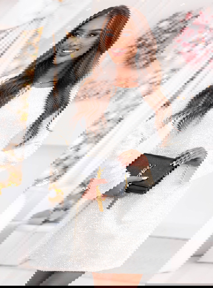 Biała cekinowa świąteczna sukienka z...