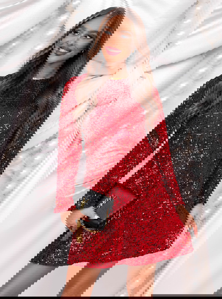 Malinowa cekinowa świąteczna sukienka...