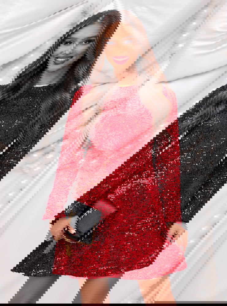 Malinowa cekinowa świąteczna sukienka...