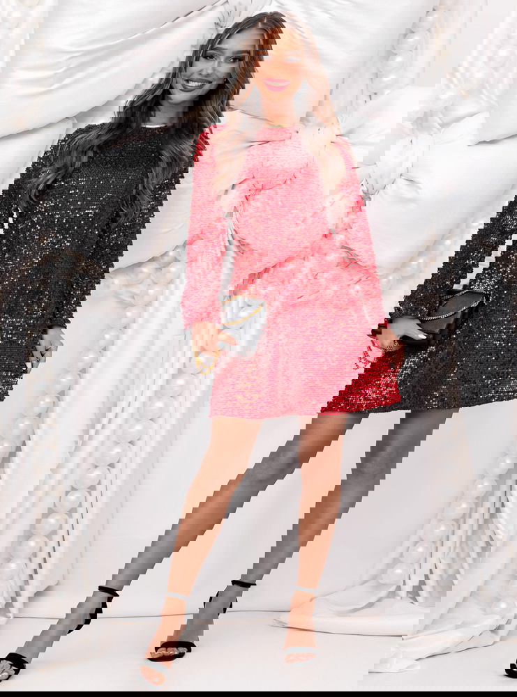 Malinowa cekinowa świąteczna sukienka...