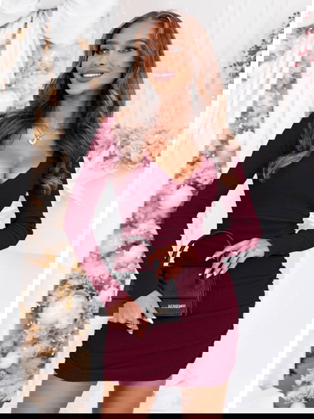 Bordowa prążkowana sukienka... 2