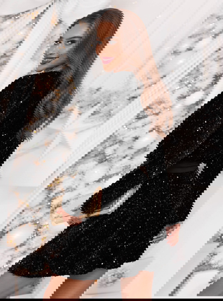 Czarna świąteczna cekinowa sukienka z...