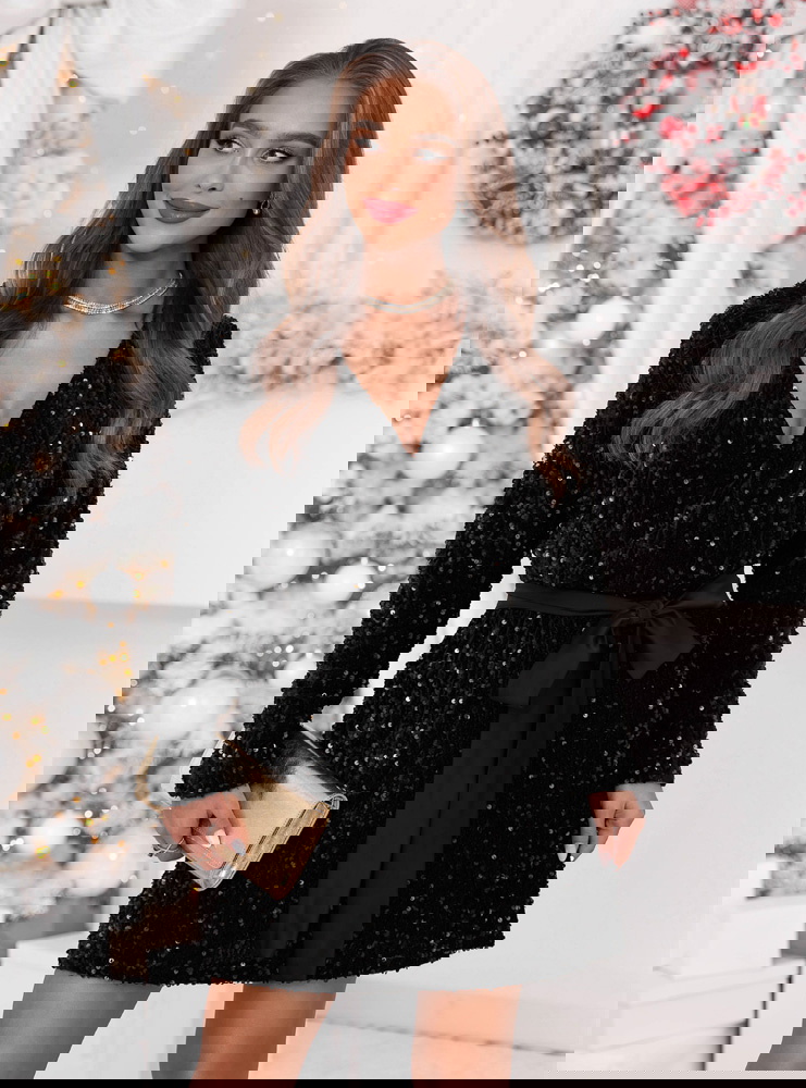 Czarna świąteczna cekinowa sukienka z...