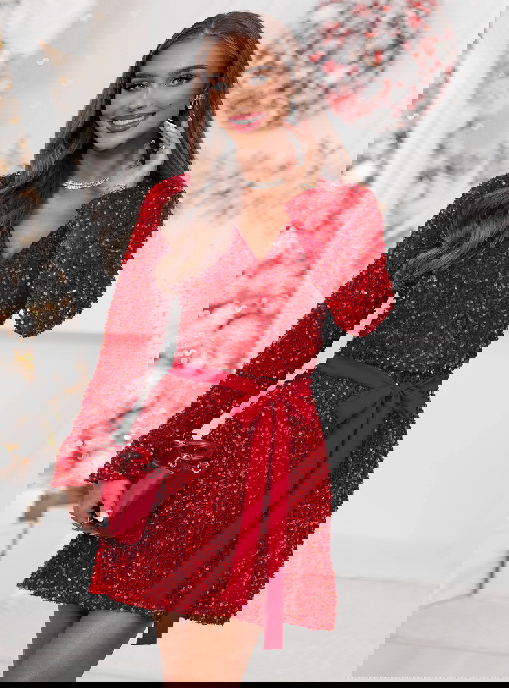 Malinowa świąteczna cekinowa sukienka...