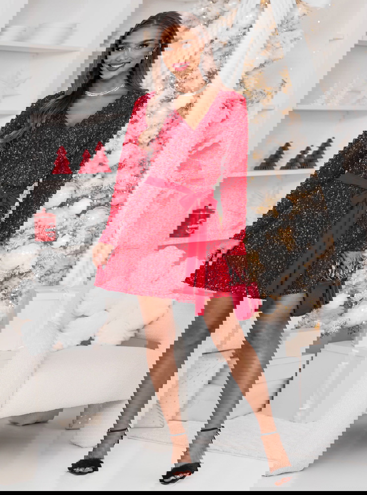 Malinowa świąteczna cekinowa sukienka...