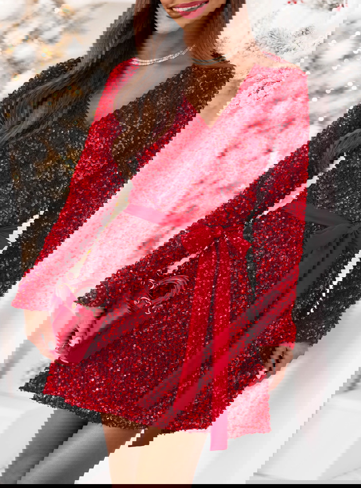 Malinowa świąteczna cekinowa sukienka...