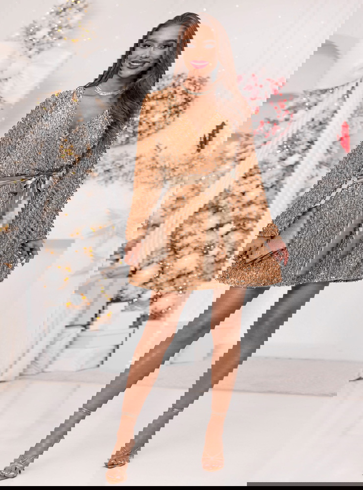 Złota świąteczna cekinowa sukienka z...