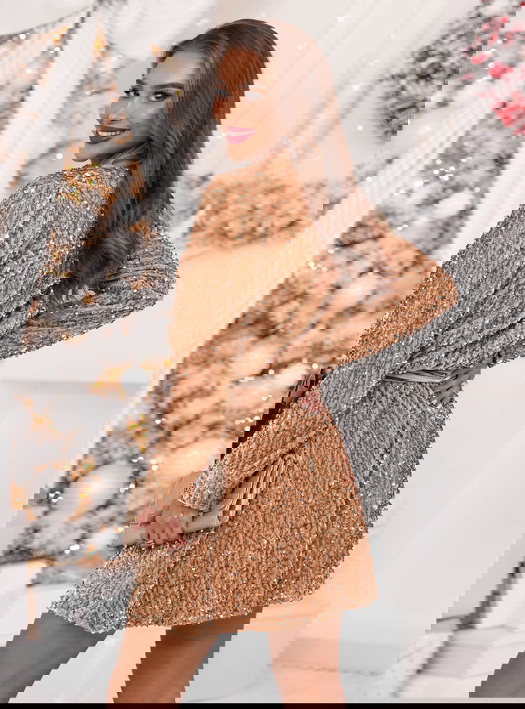 Złota świąteczna cekinowa sukienka z...