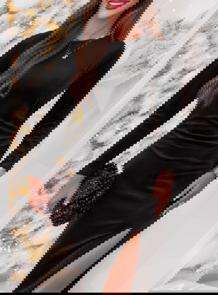 Czarna welurowa dopasowana sukienka z...