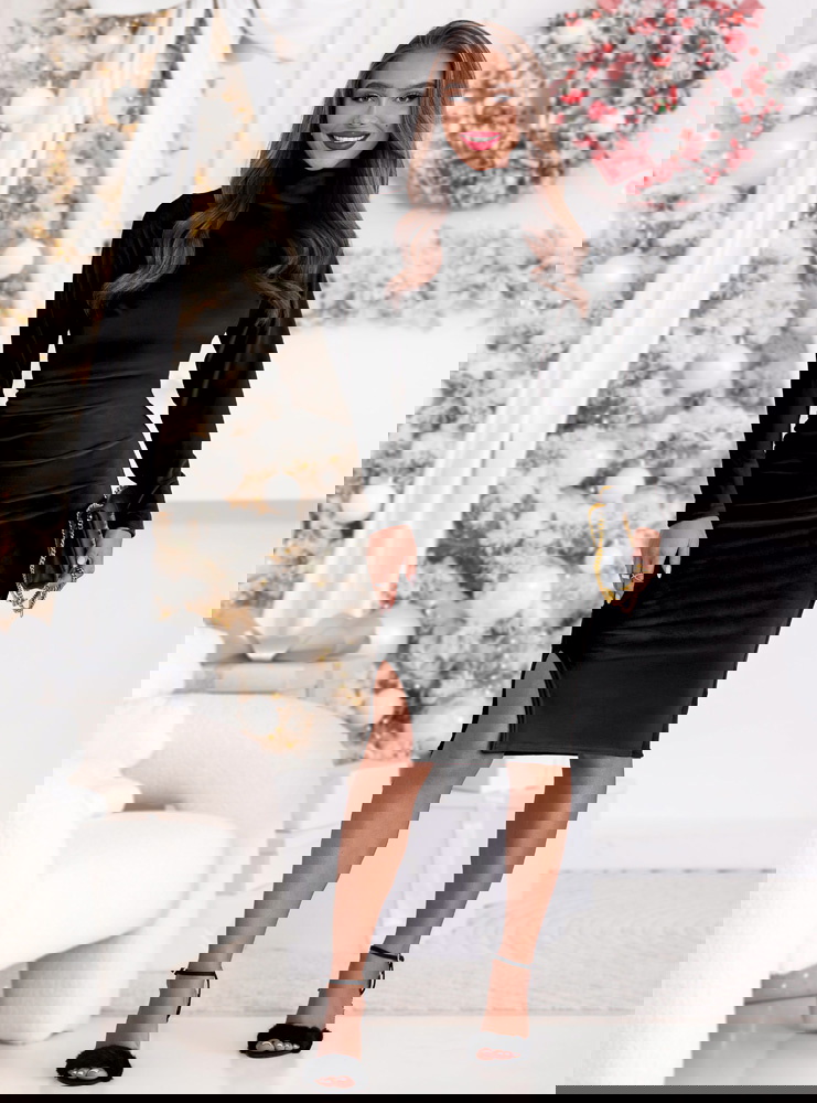 Czarna welurowa świąteczna sukienka z...