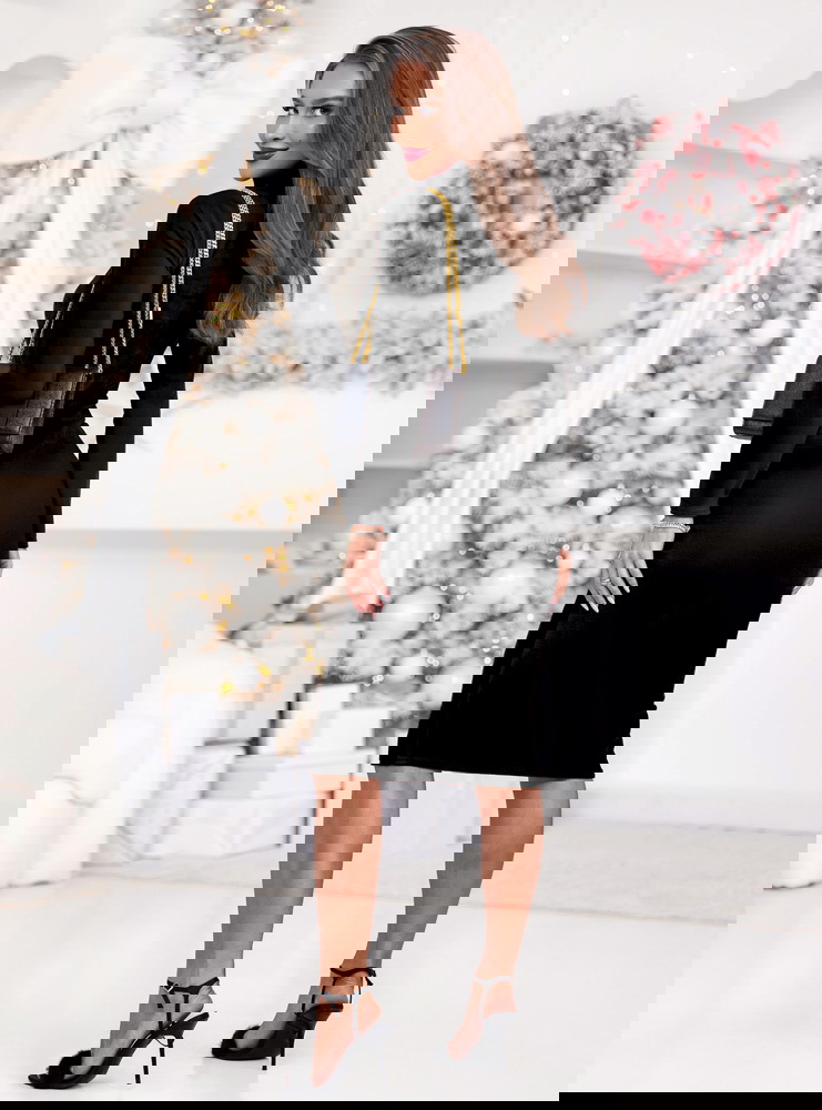 Czarna welurowa świąteczna sukienka z...