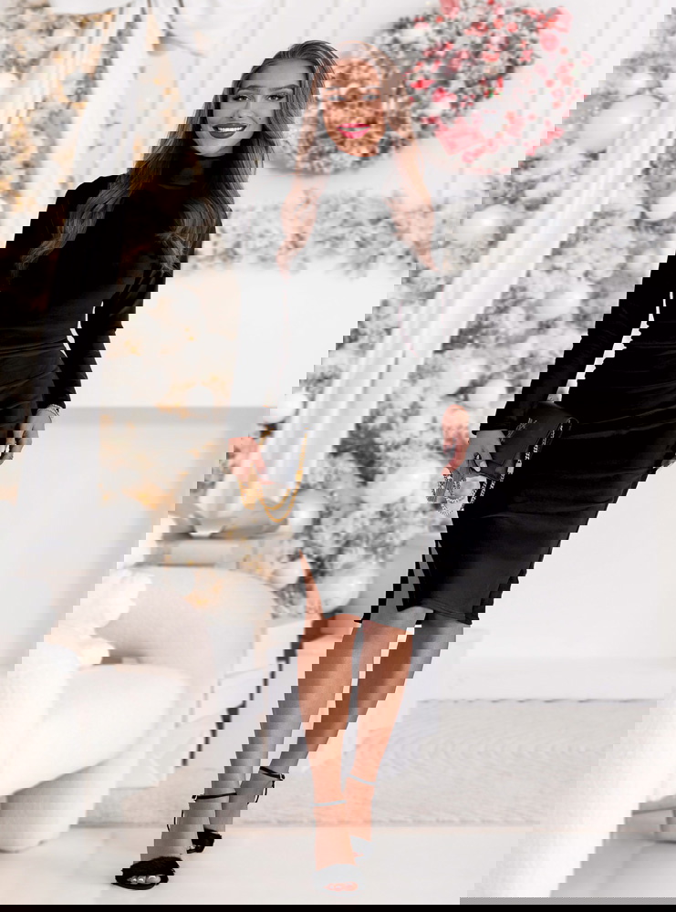 Czarna welurowa świąteczna sukienka z...