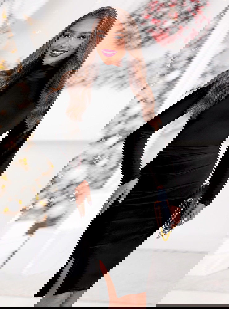 Czarna welurowa świąteczna sukienka z...