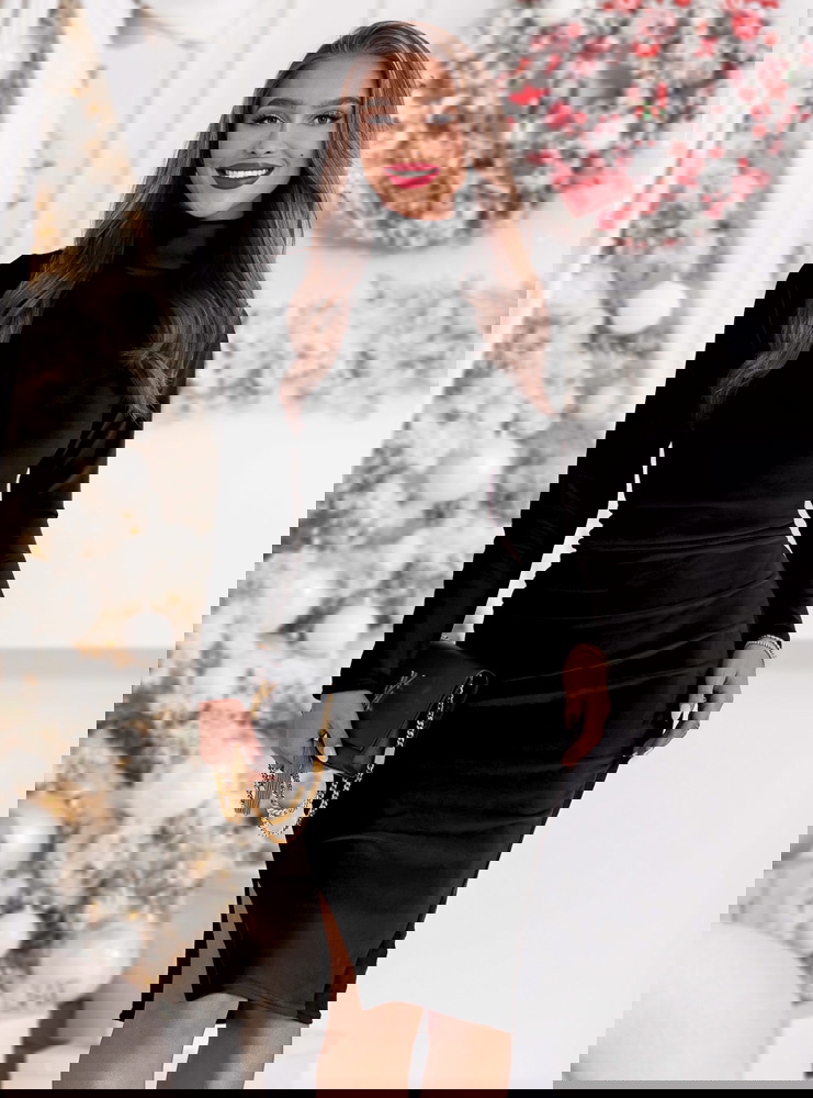 Czarna welurowa świąteczna sukienka z...