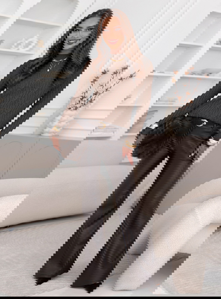 Czekoladowy dzianinowy sweter z...