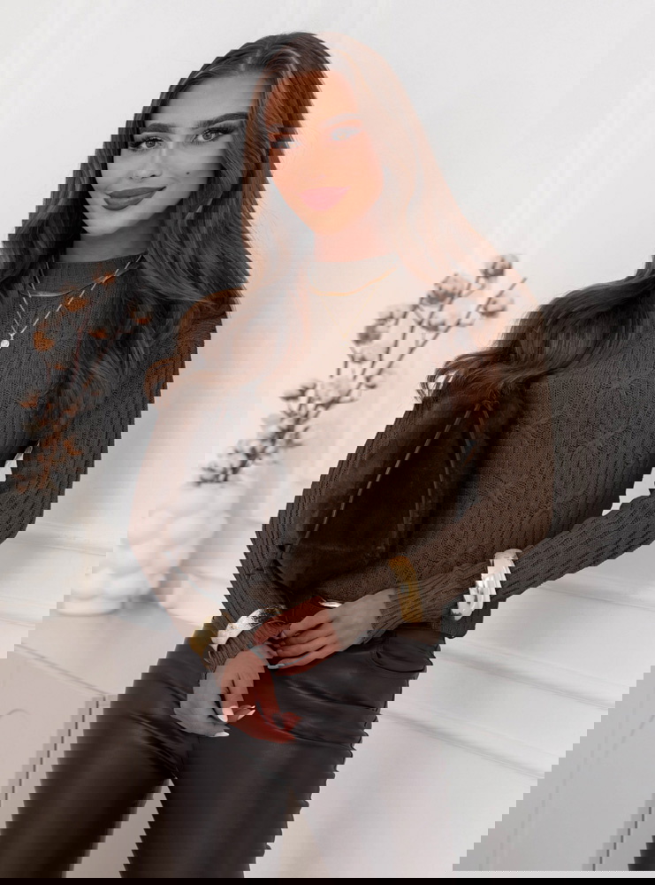 Czekoladowy dzianinowy sweter z...