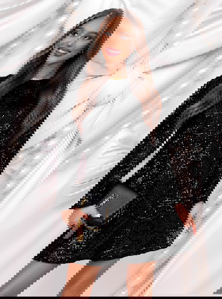 Czarna cekinowa świąteczna sukienka z...