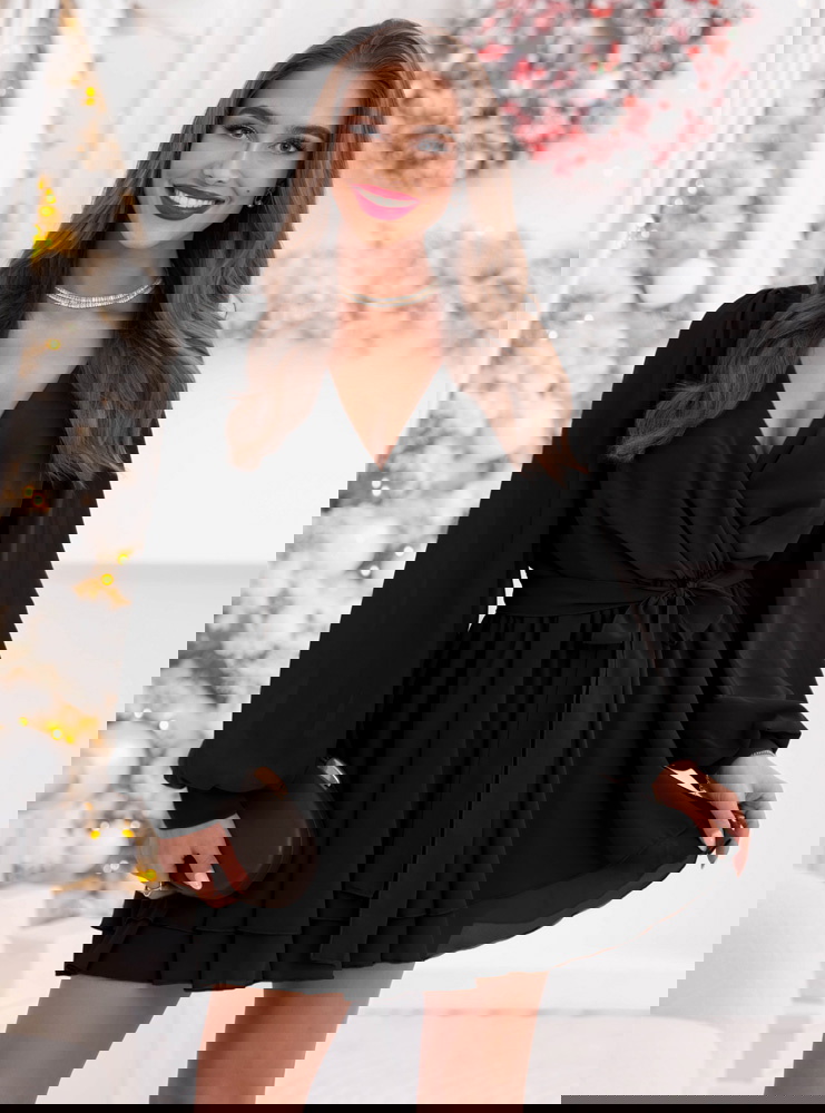 Czarna szyfonowa sukienka mini na...