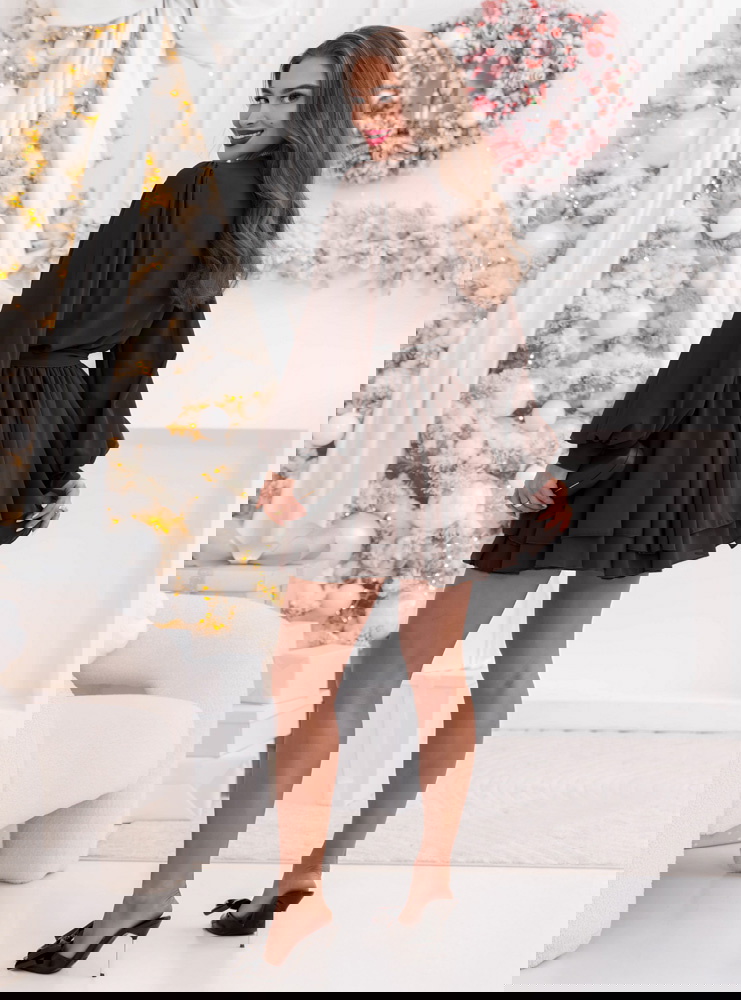 Czekoladowa szyfonowa sukienka mini...