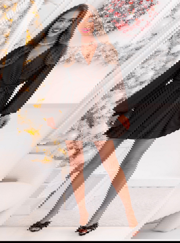 Czekoladowa szyfonowa sukienka mini...