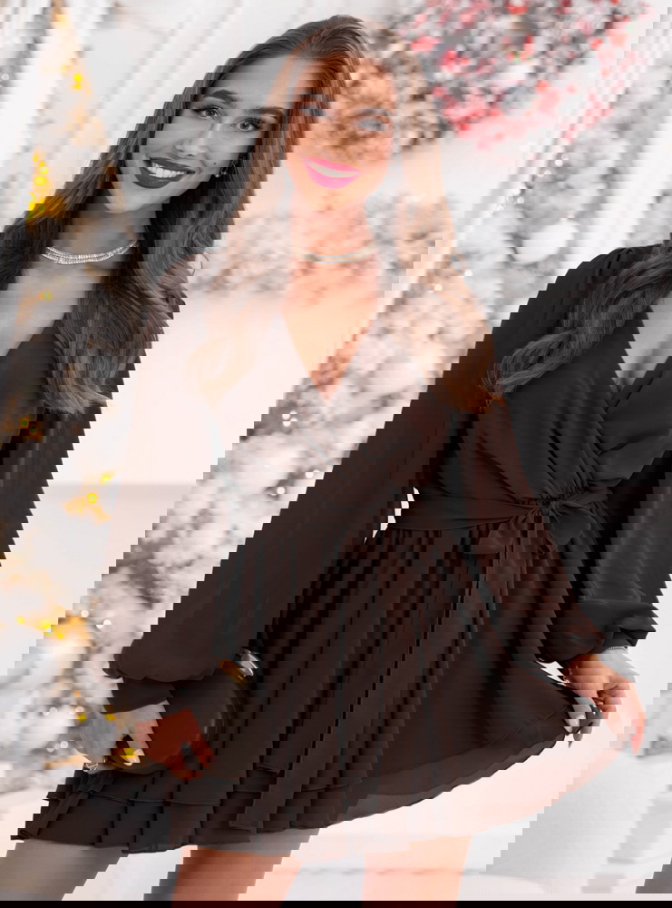 Czekoladowa szyfonowa sukienka mini...