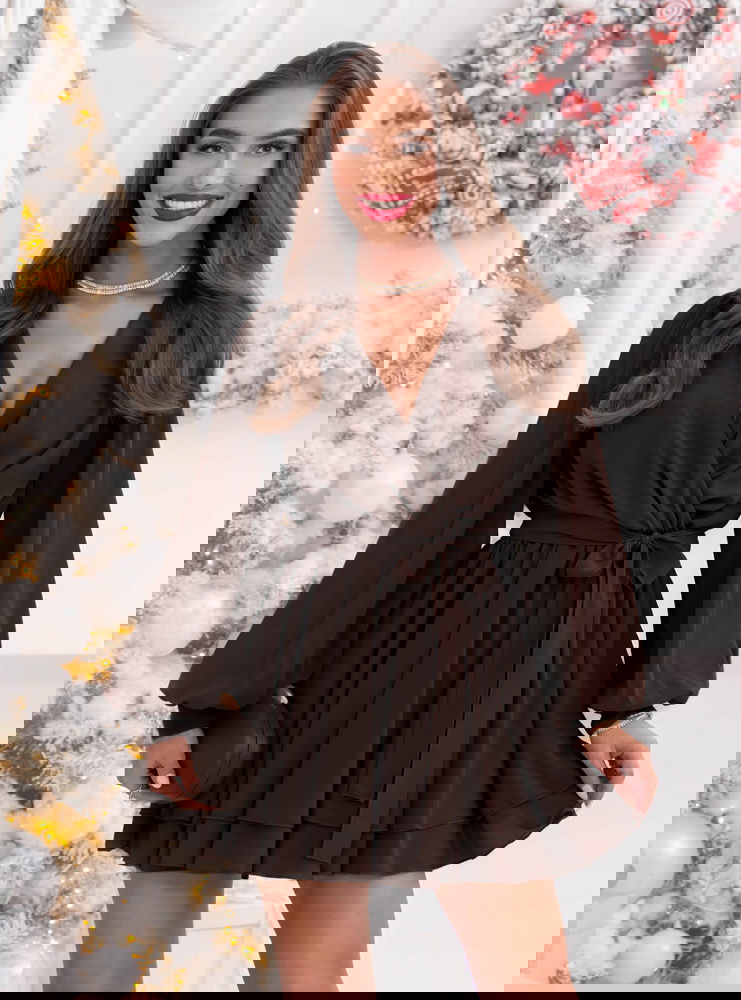 Czekoladowa szyfonowa sukienka mini...