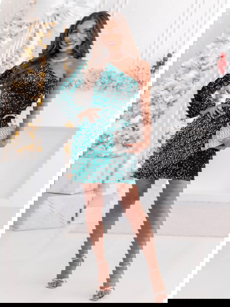 Turkusowa cekinowa sukienka... 2