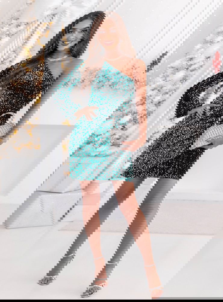 Turkusowa cekinowa sukienka...