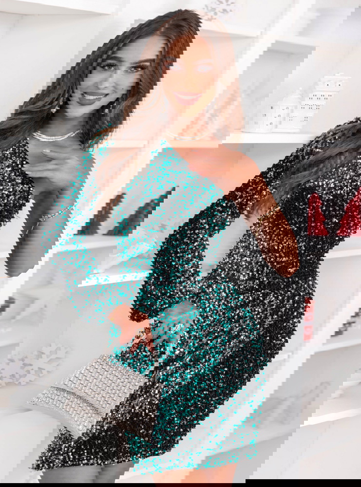 Turkusowa cekinowa sukienka...