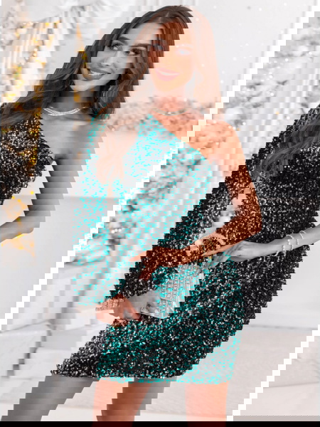 Turkusowa cekinowa sukienka...