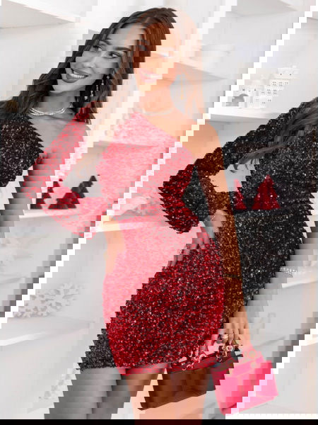 Malinowa cekinowa sukienka...