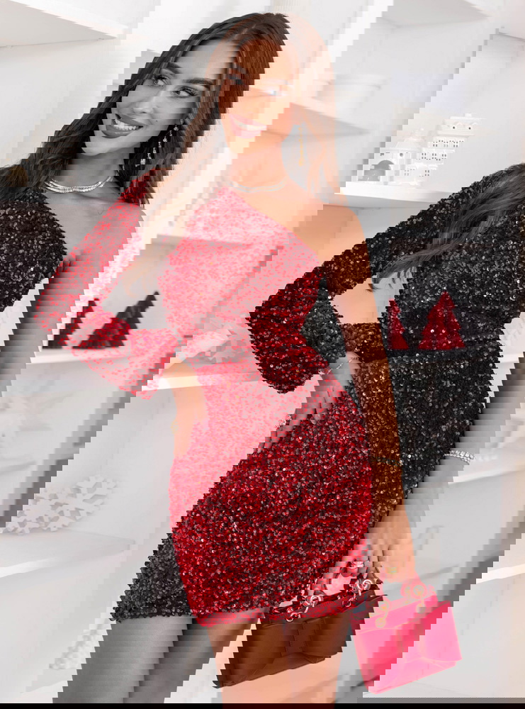 Malinowa cekinowa sukienka świąteczna...