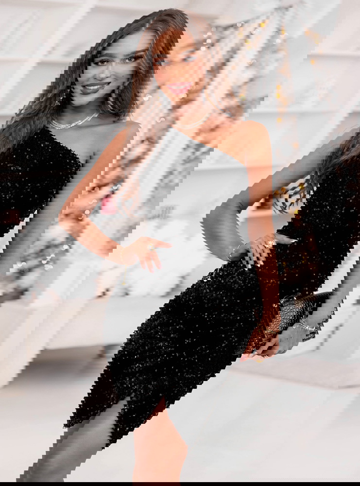 Czarna cekinowa świąteczna sukienka mini Pearlette