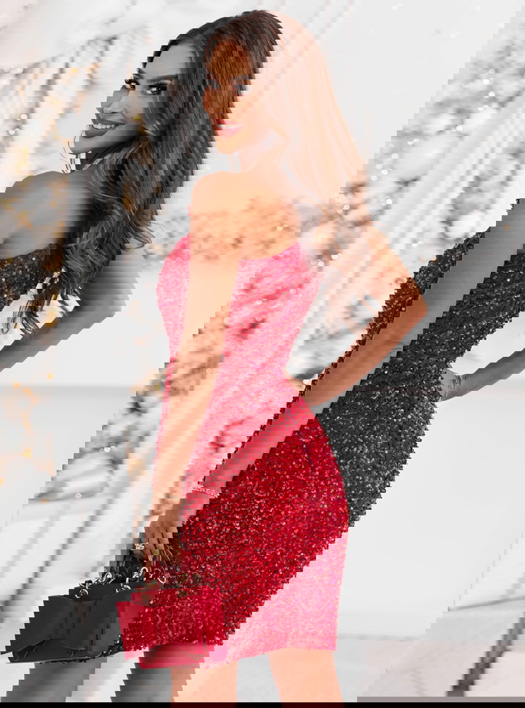 Malinowa cekinowa świąteczna sukienka...